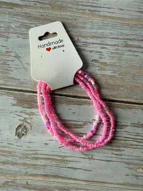 Pink Beaded Bracelet Set, bohemian style, pink beads, girl mom, handmade